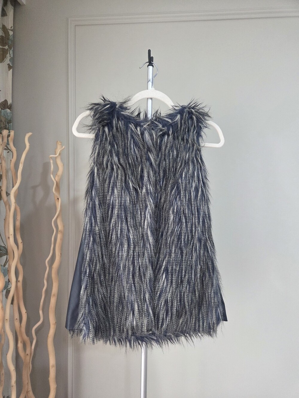Miss London Faux Fur Sleeveless Vest - Gray and Black Sz.M
